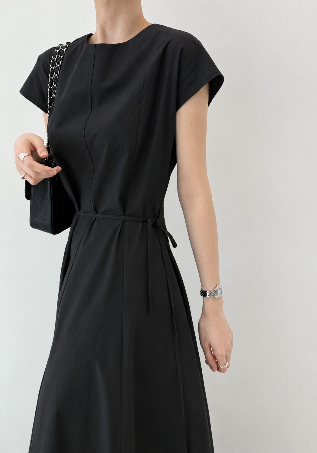 Washed Cotton Belted Long Dress