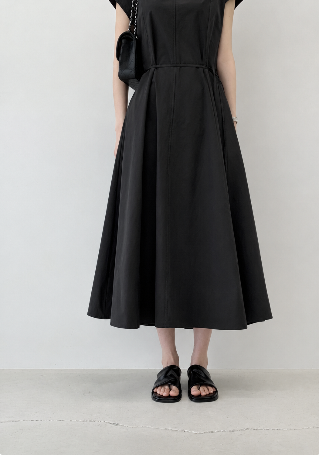 Washed Cotton Belted Long Dress