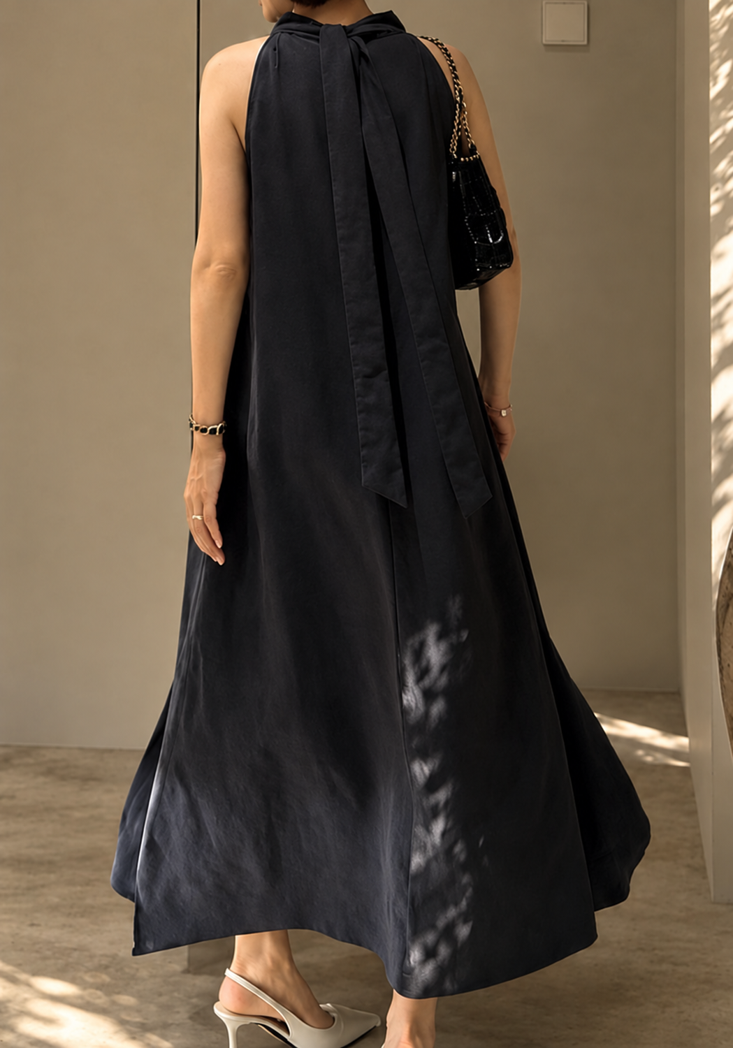 Linen Halter Slit Maxi Dress