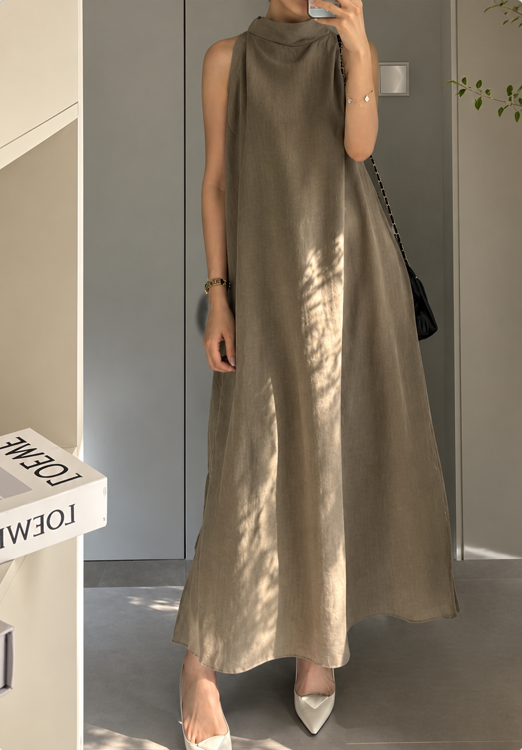 Linen Halter Slit Maxi Dress