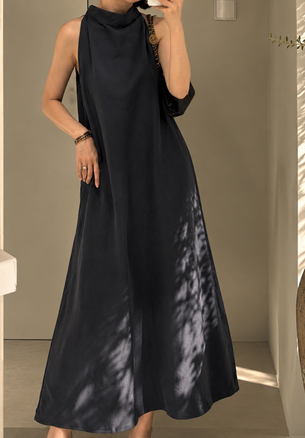 Linen Halter Slit Maxi Dress