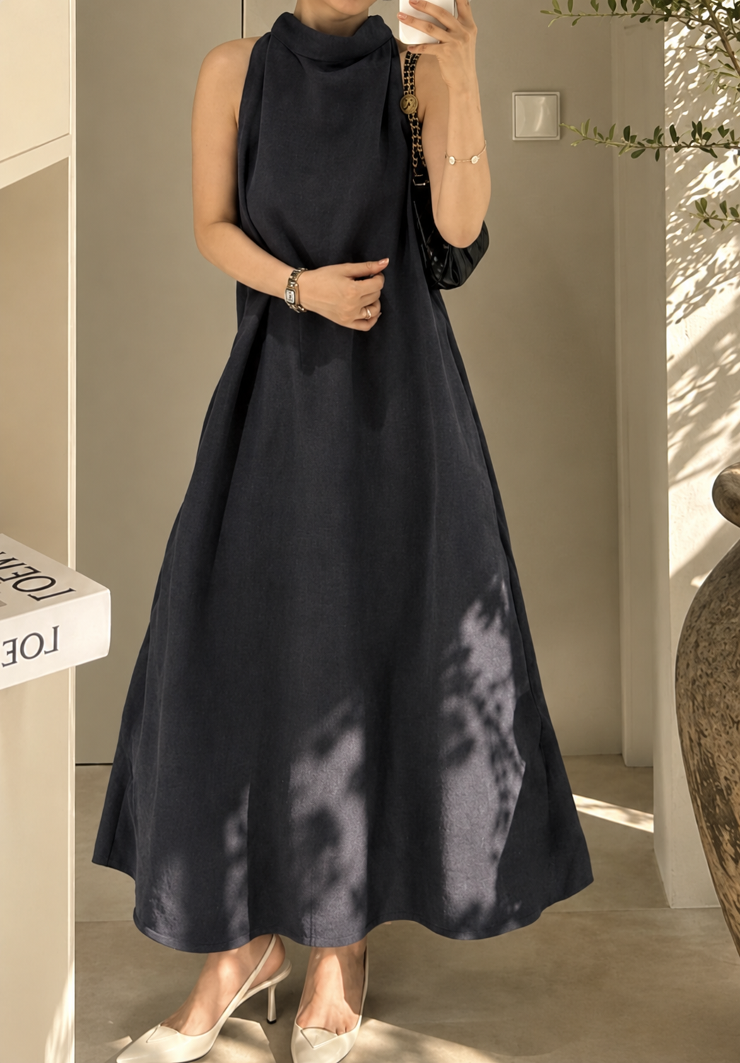Linen Halter Slit Maxi Dress