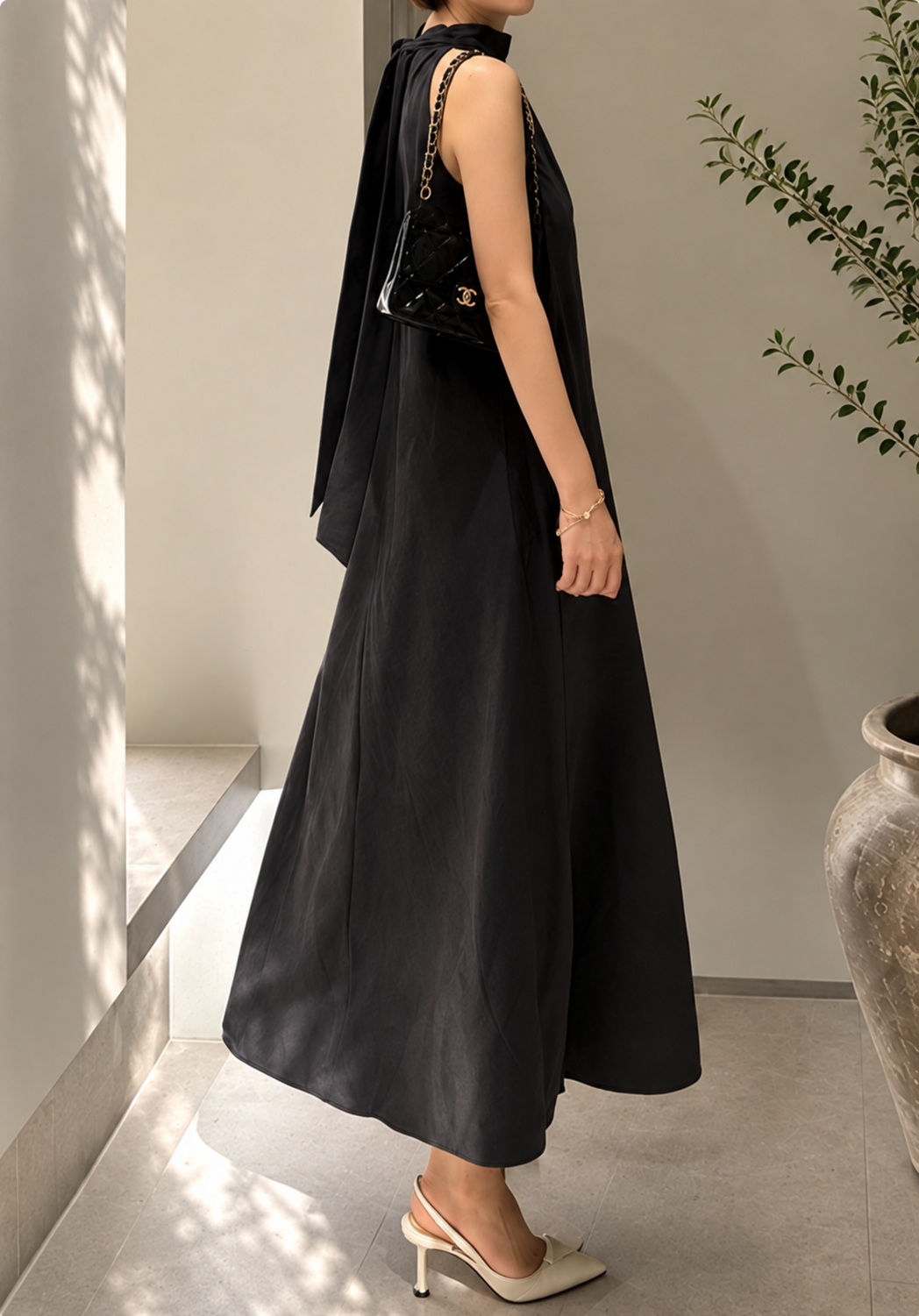 Linen Halter Slit Maxi Dress