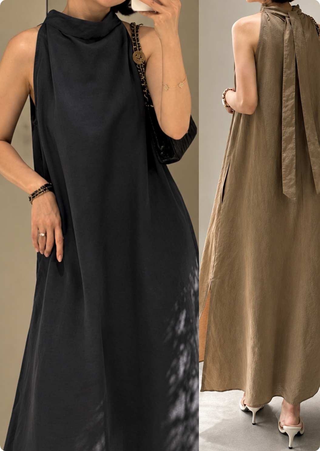 Linen Halter Slit Maxi Dress