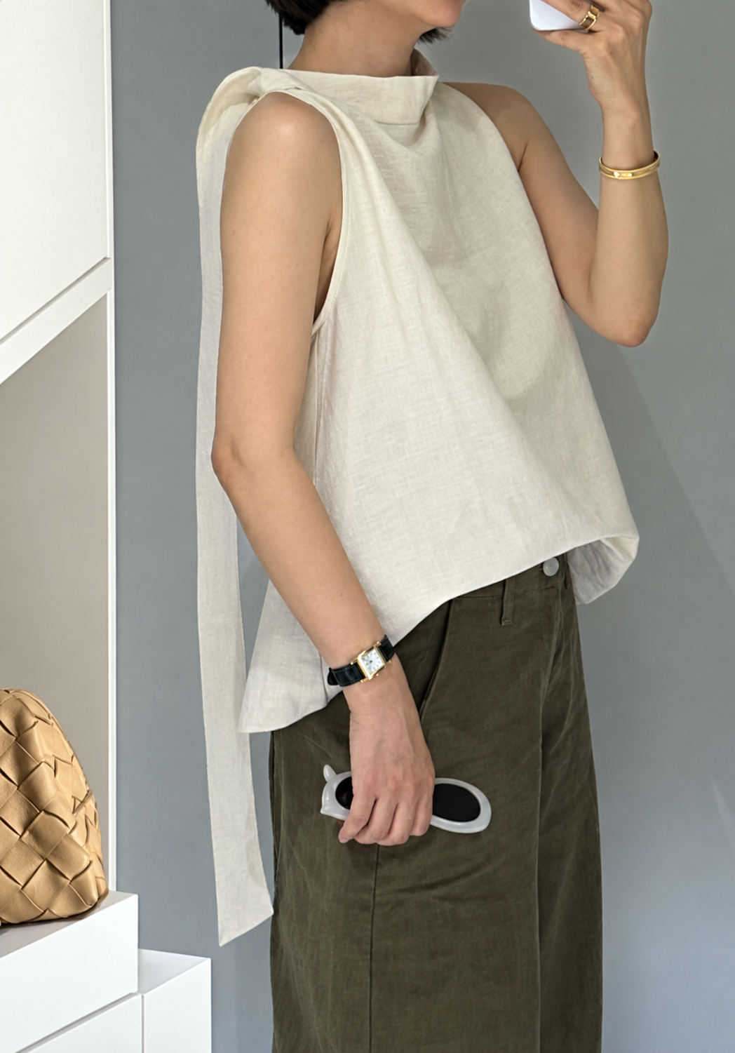 Linen Halter Tie Blouse