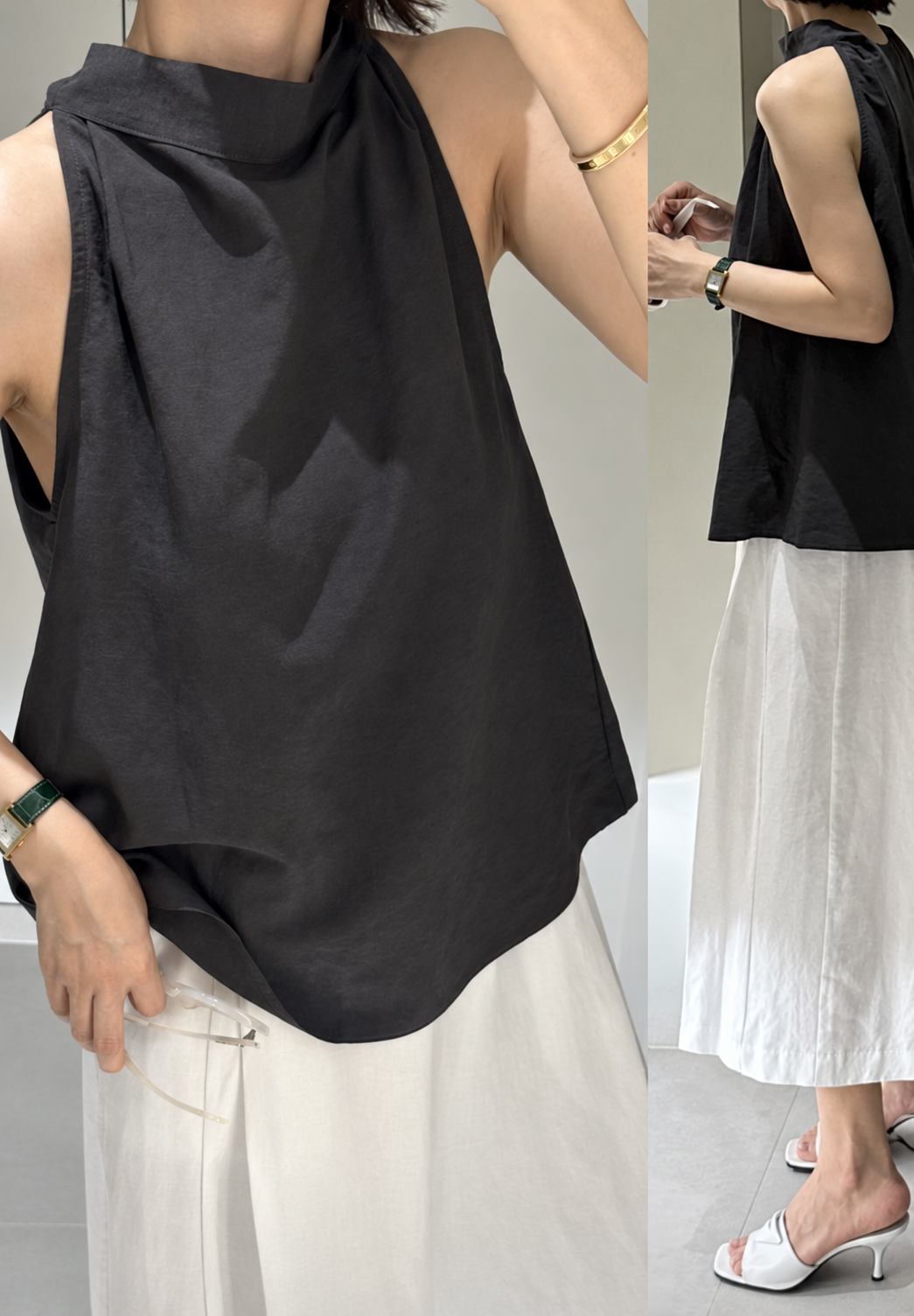 Linen Halter Tie Blouse