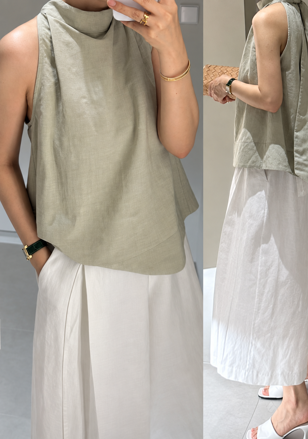 Linen Halter Tie Blouse