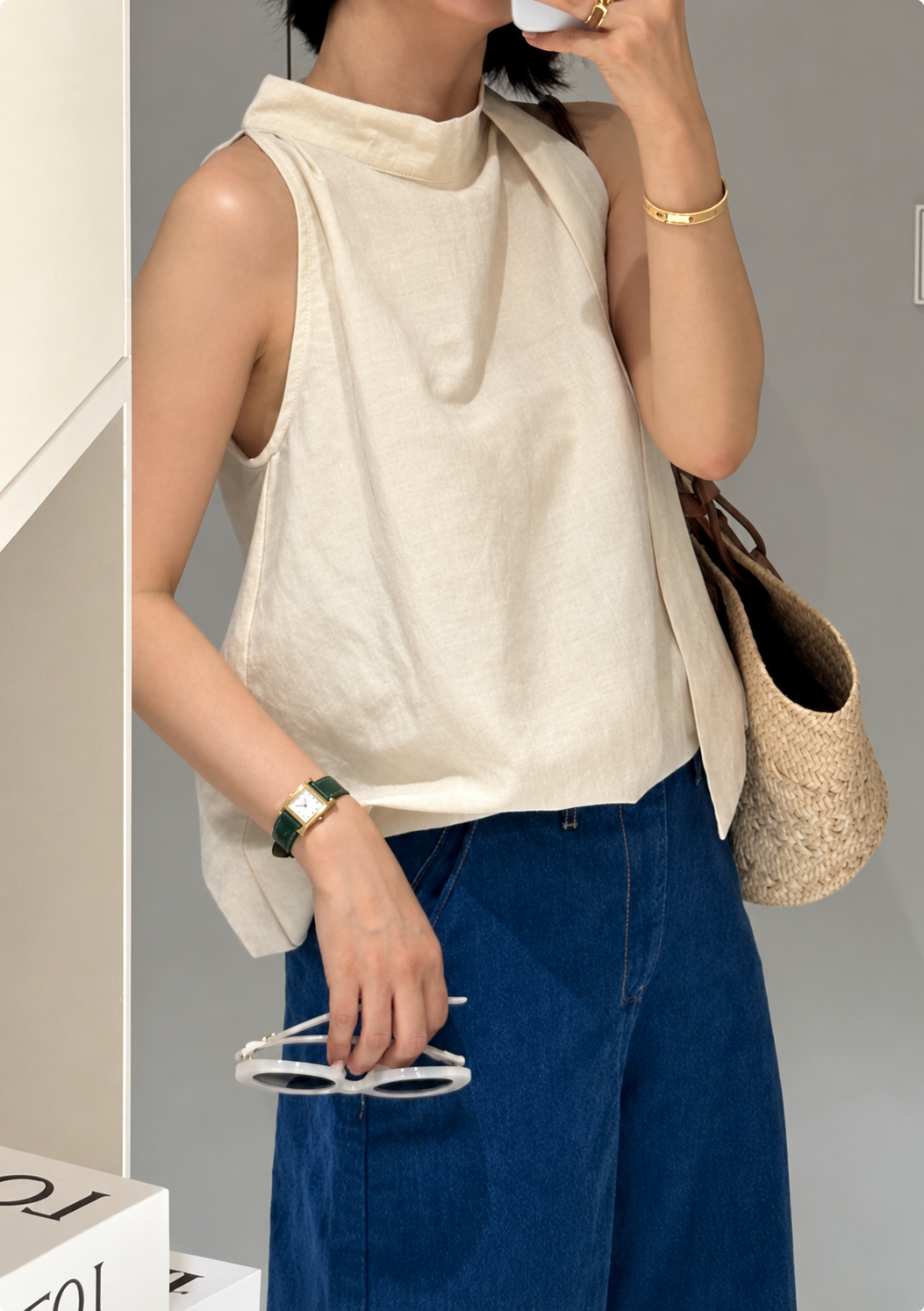 Linen Halter Tie Blouse