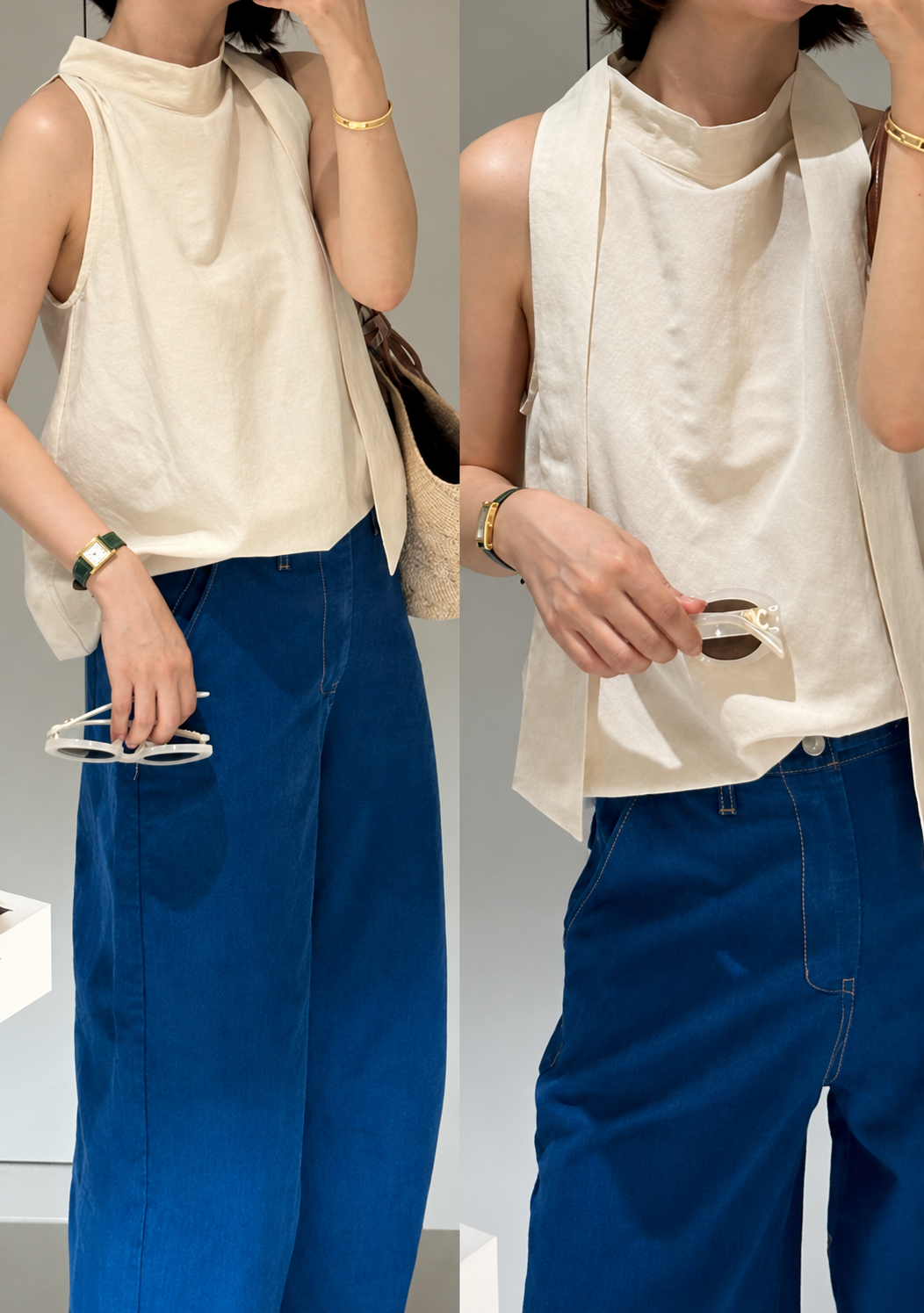 Linen Halter Tie Blouse