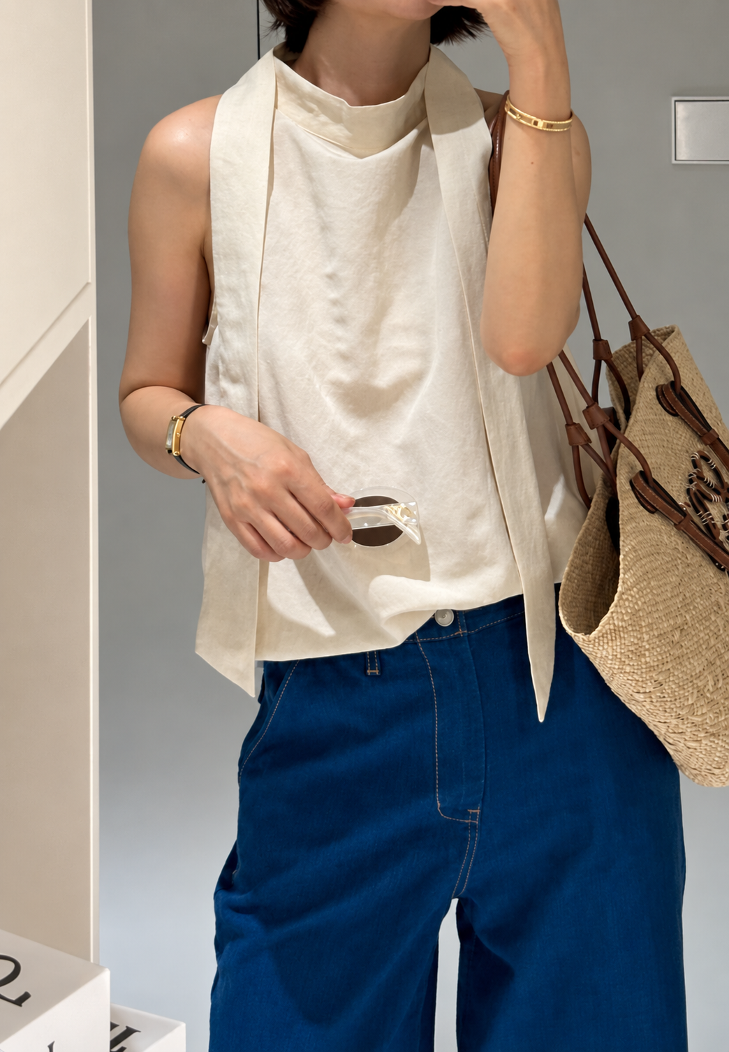 Linen Halter Tie Blouse
