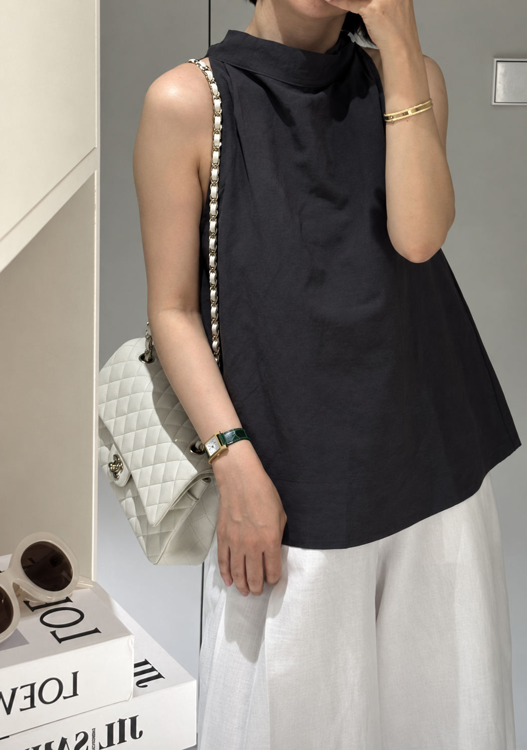 Linen Halter Tie Blouse