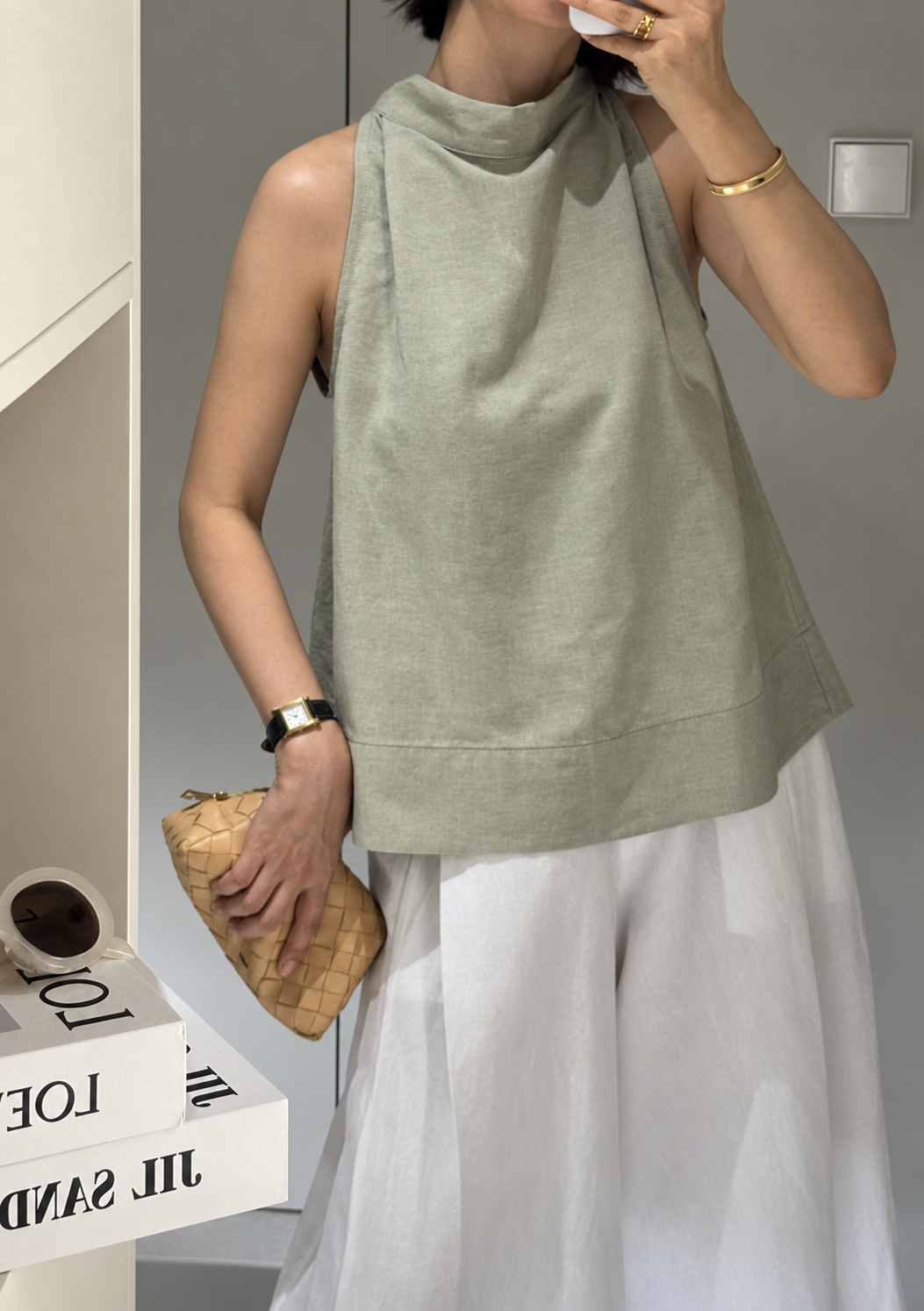 Linen Halter Tie Blouse