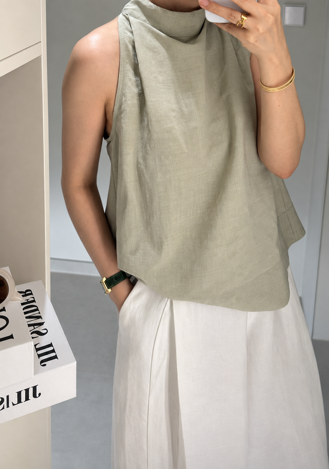 Linen Halter Tie Blouse