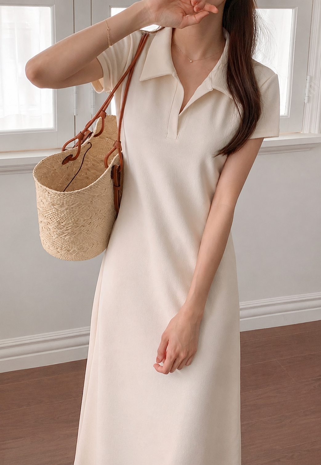 Polo Collar A-Line Maxi Dress
