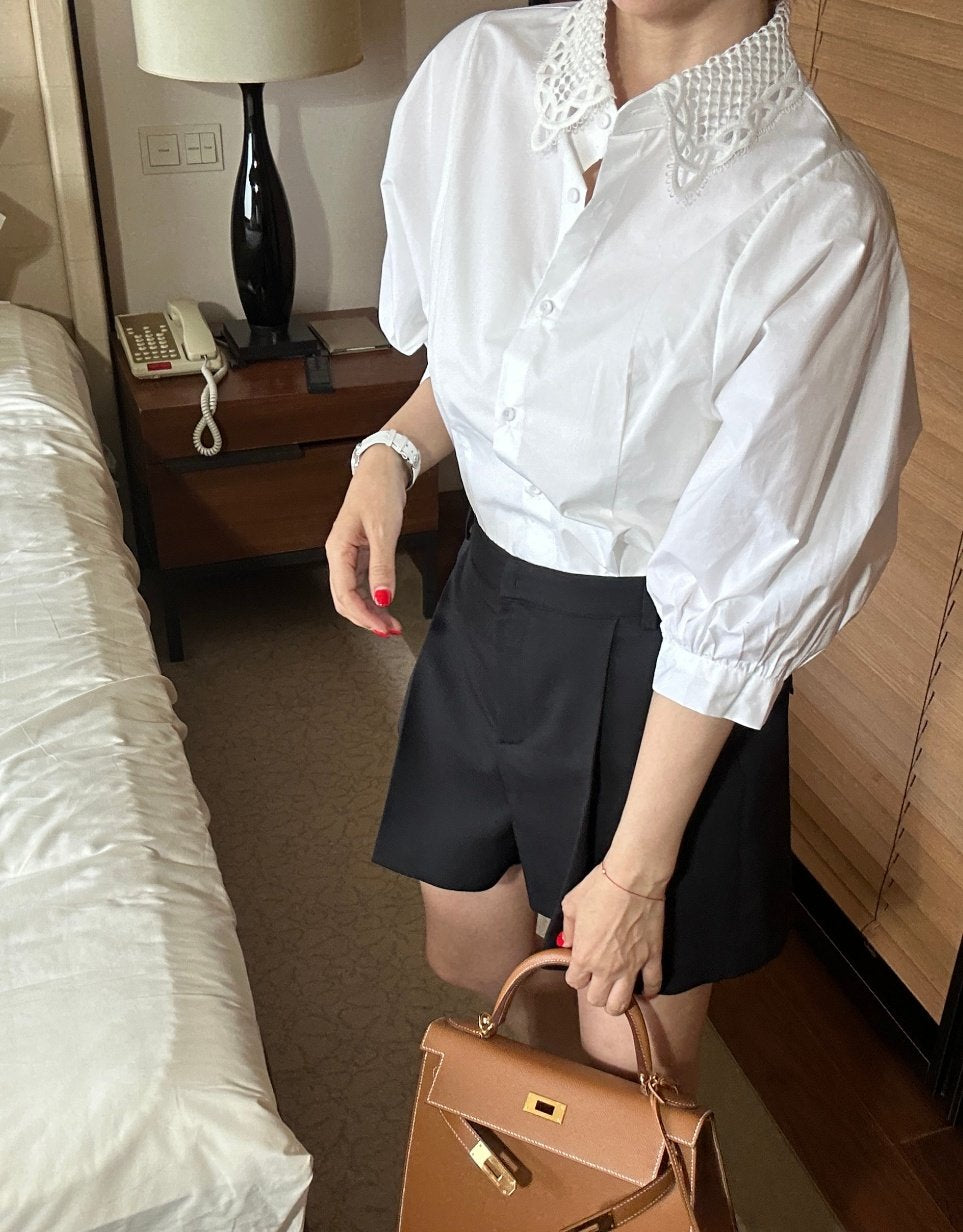 Lace Collar Volume Puff Shirt