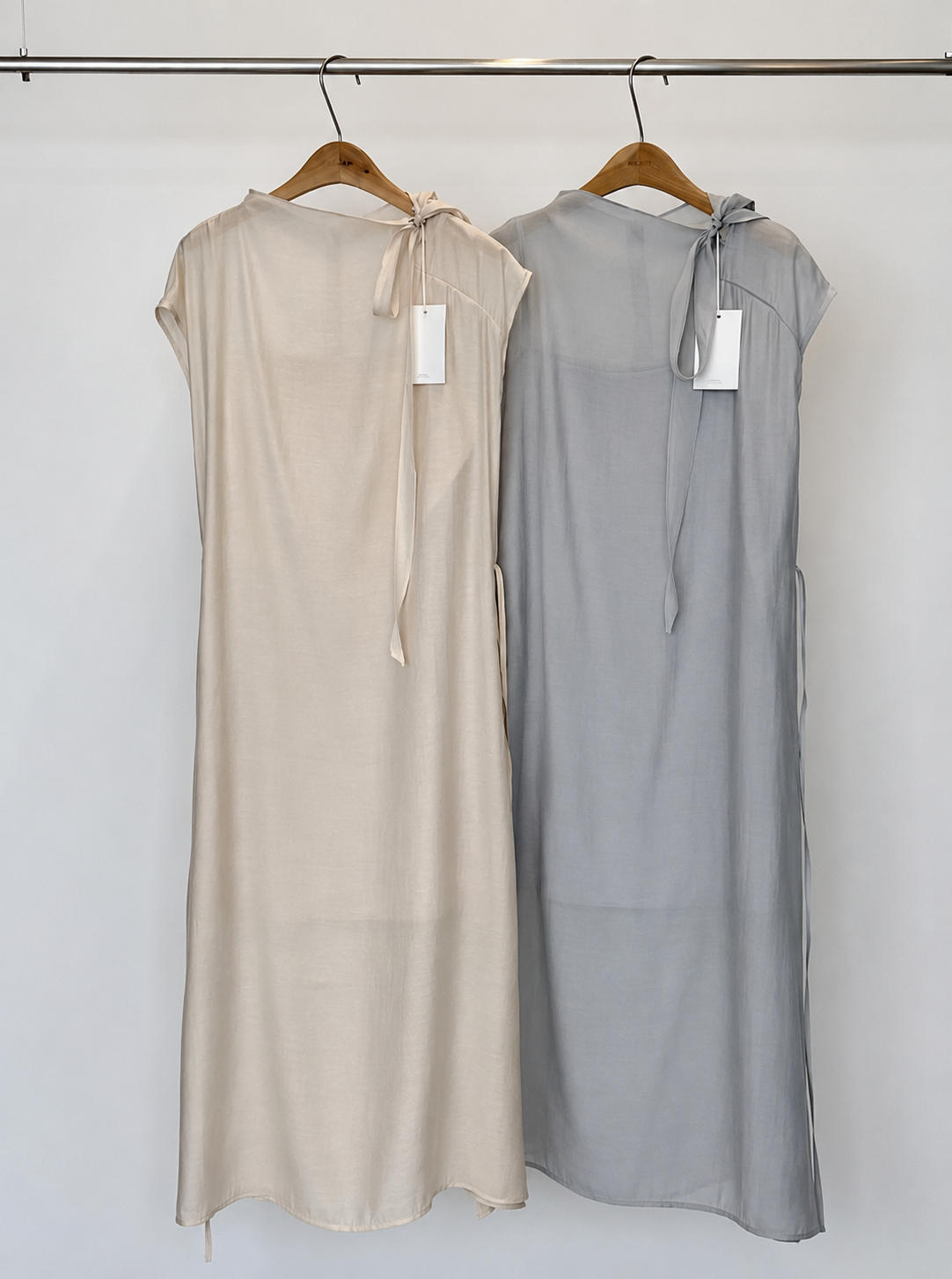 Ribbon Neck Tie Slit Dress