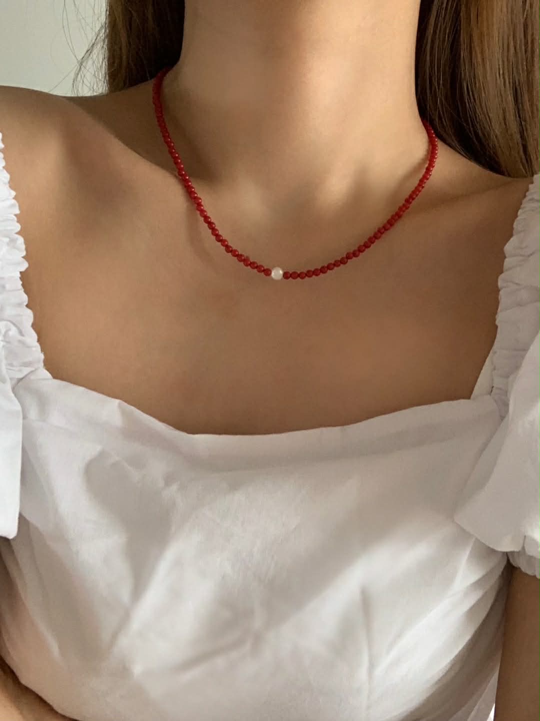 Red Pearl & Freshwater Accent Necklace