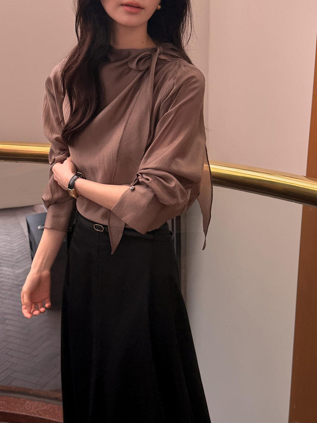 Poise Tie Mock Neck Blouse