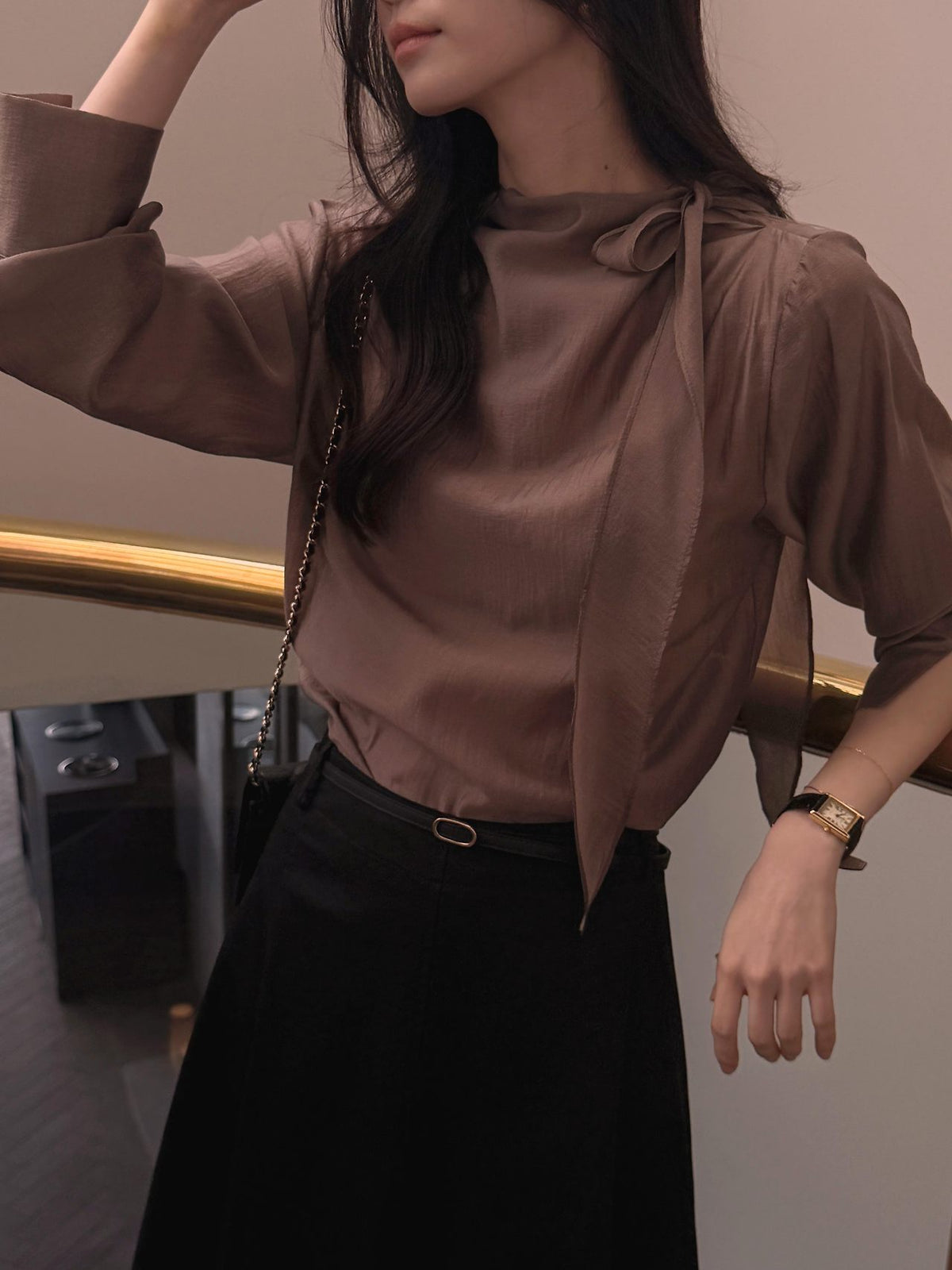 Poise Tie Mock Neck Blouse