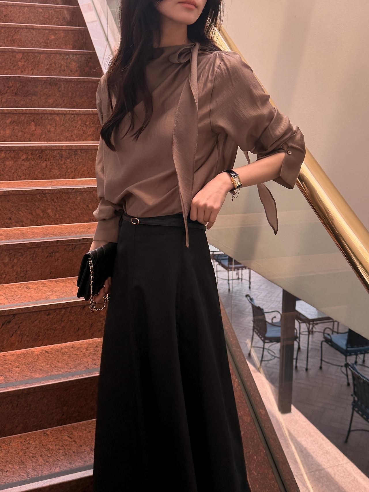 Poise Tie Mock Neck Blouse