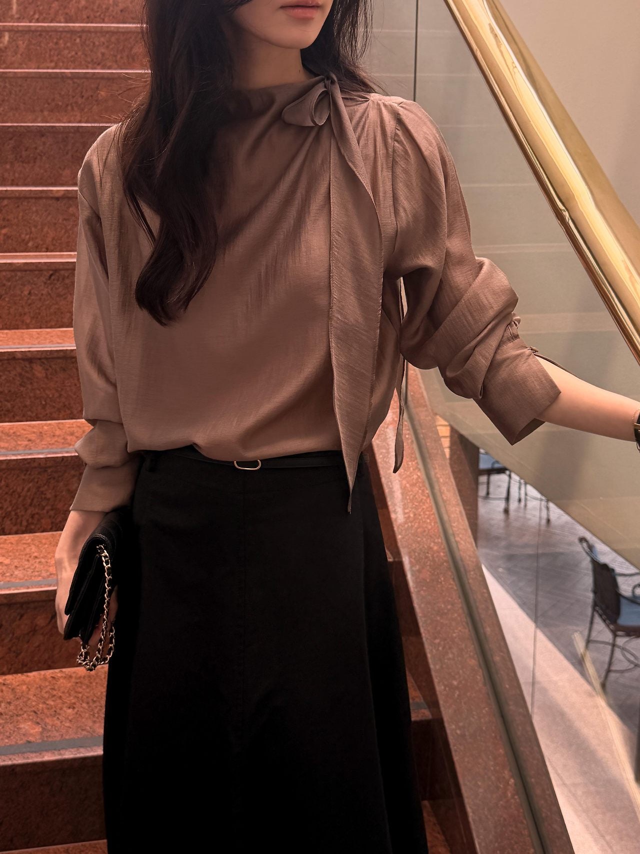 Poise Tie Mock Neck Blouse