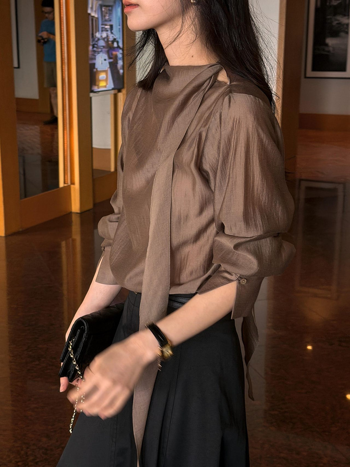 Poise Tie Mock Neck Blouse
