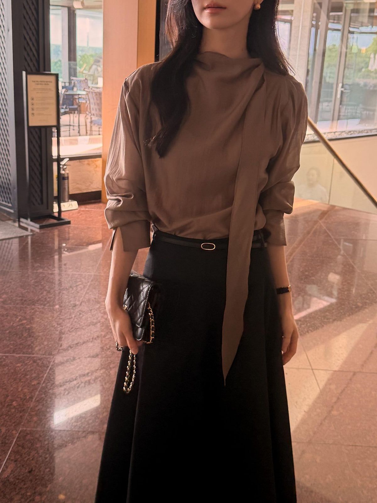 Poise Tie Mock Neck Blouse