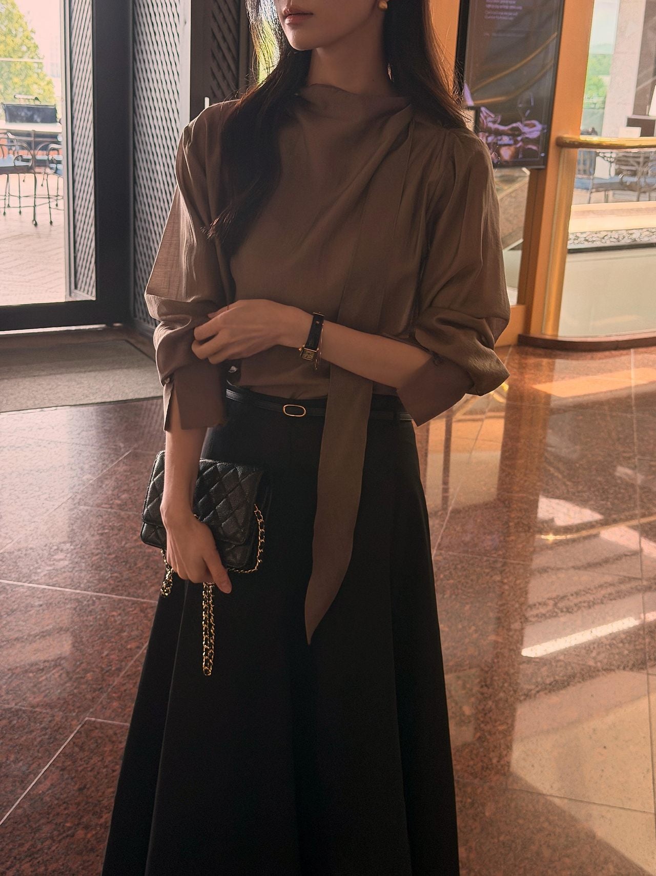 Poise Tie Mock Neck Blouse
