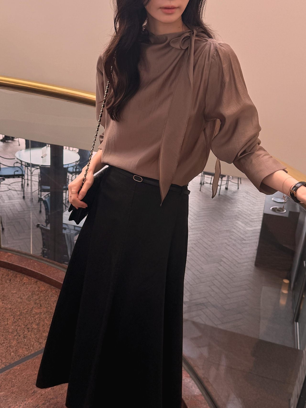 Poise Tie Mock Neck Blouse