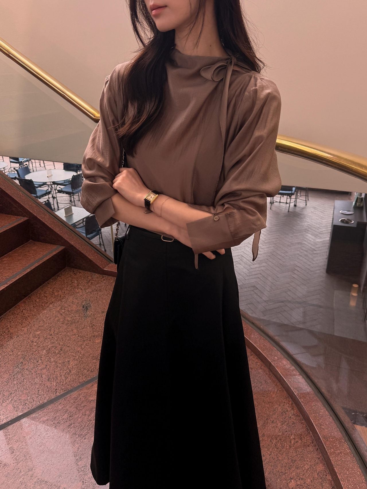 Poise Tie Mock Neck Blouse