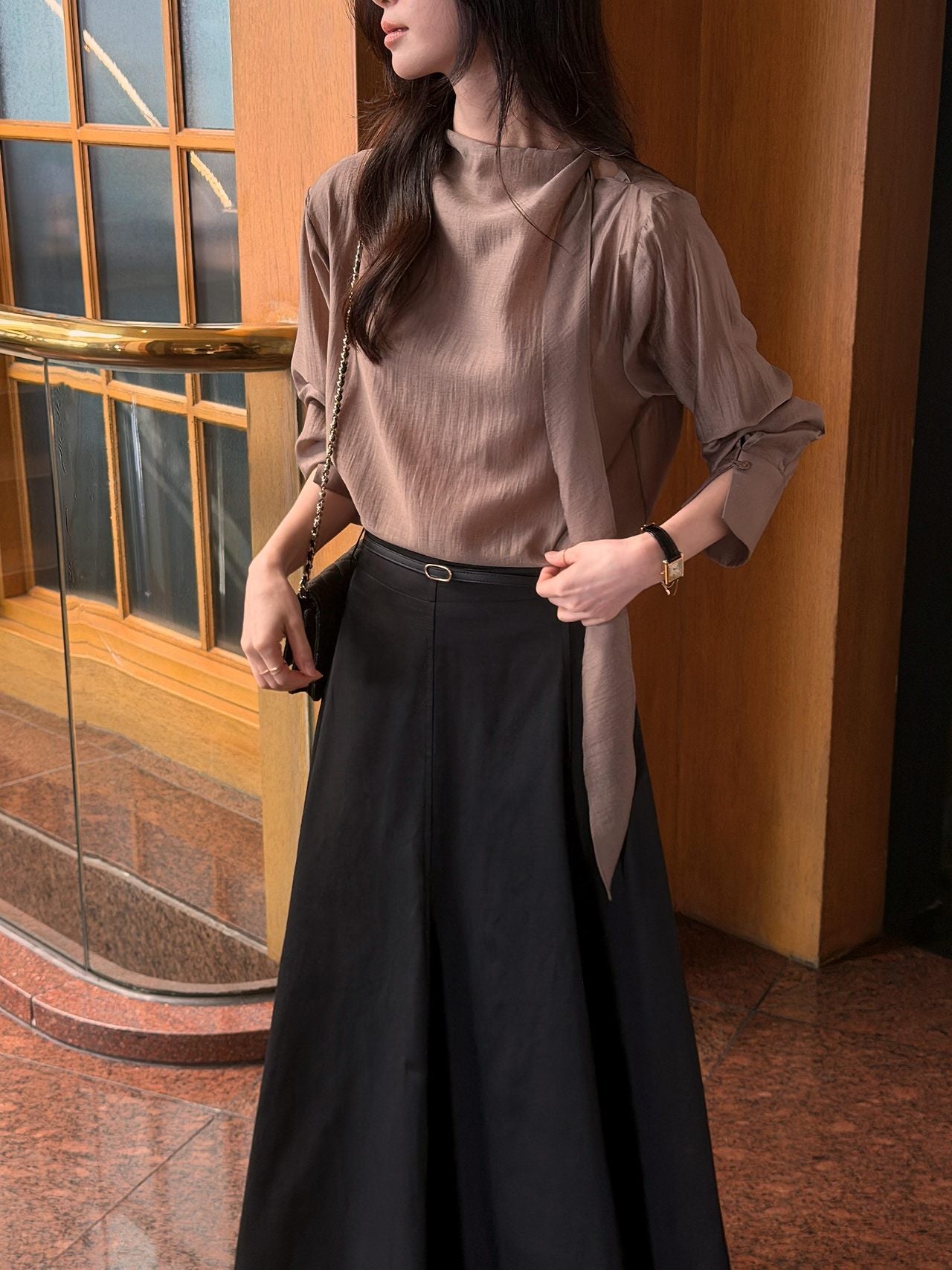 Poise Tie Mock Neck Blouse