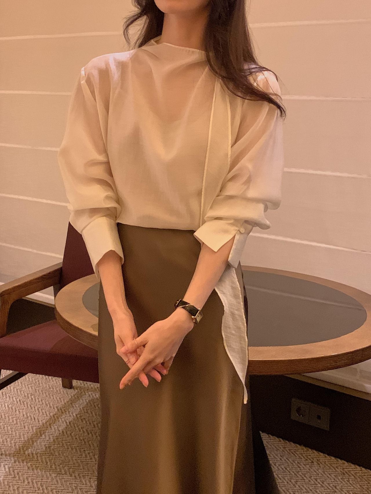 Poise Tie Mock Neck Blouse