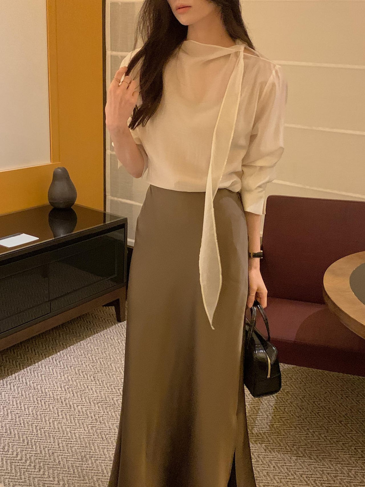 Poise Tie Mock Neck Blouse