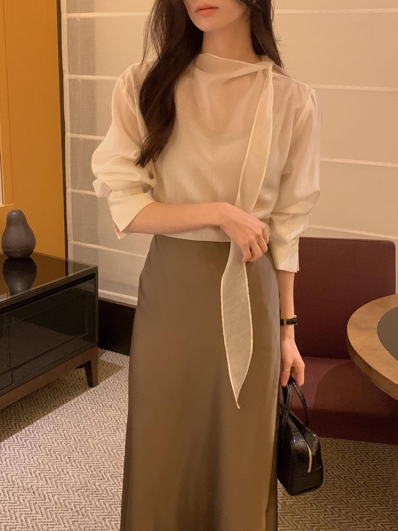 Poise Tie Mock Neck Blouse