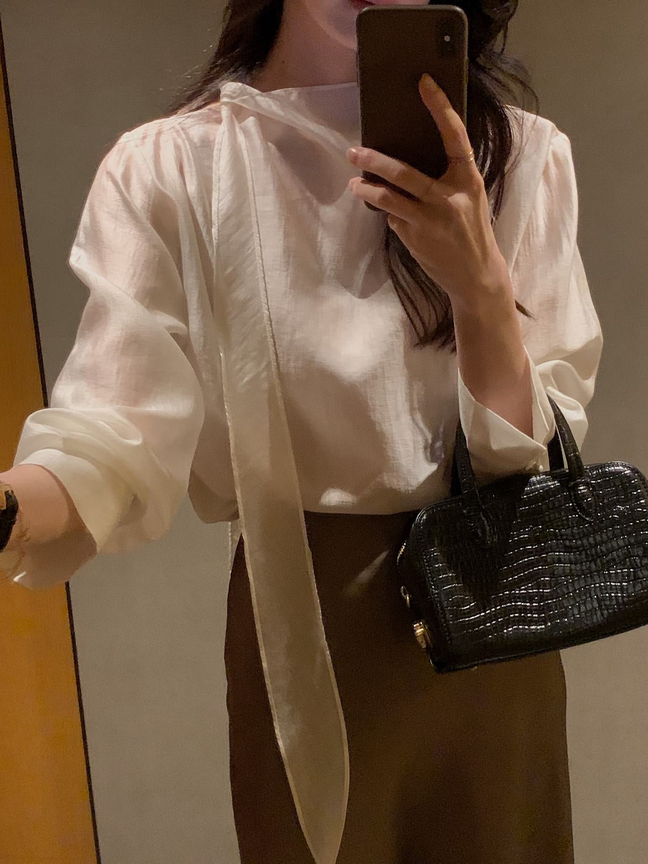Poise Tie Mock Neck Blouse