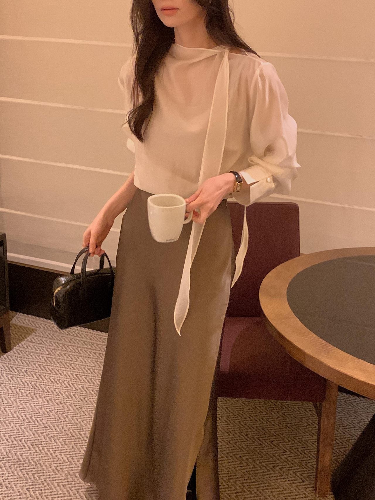 Poise Tie Mock Neck Blouse