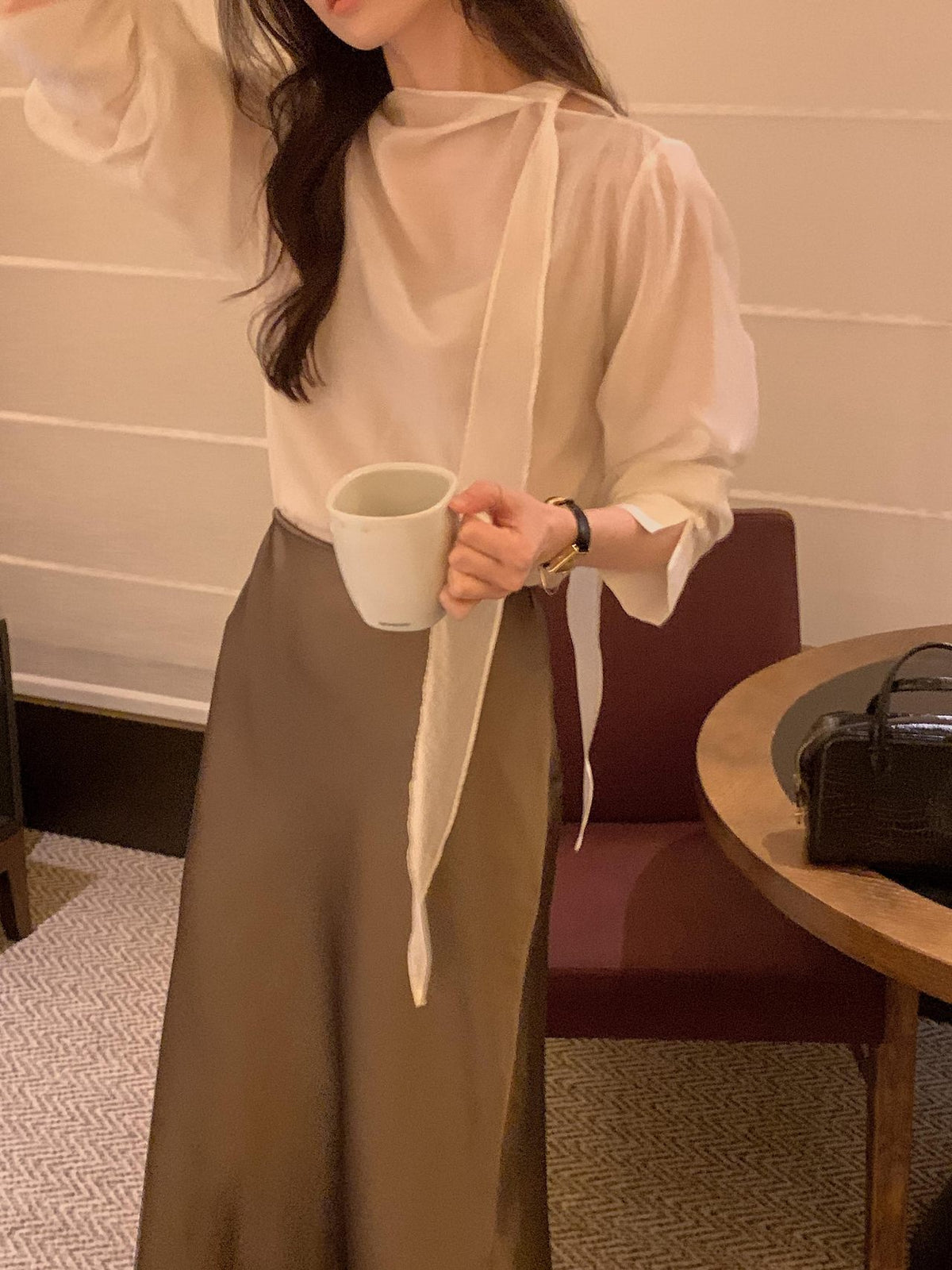 Poise Tie Mock Neck Blouse