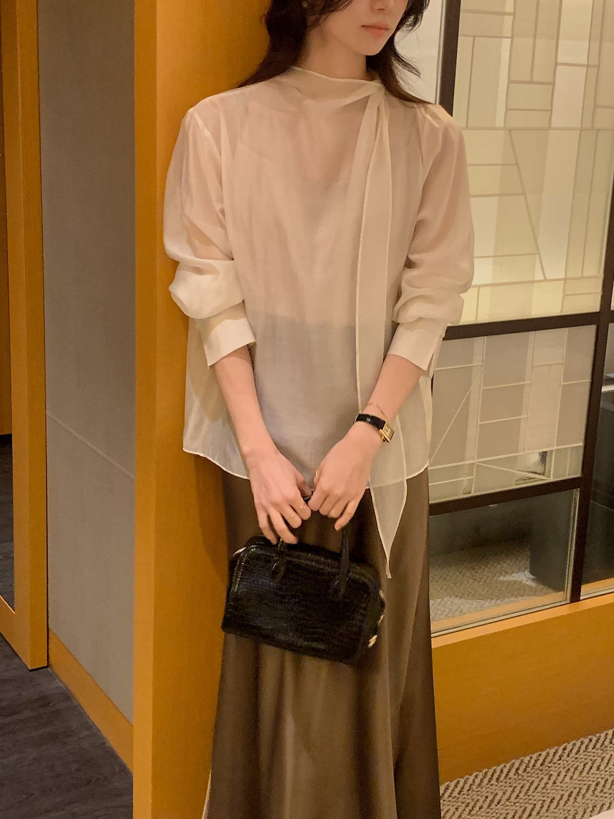 Poise Tie Mock Neck Blouse