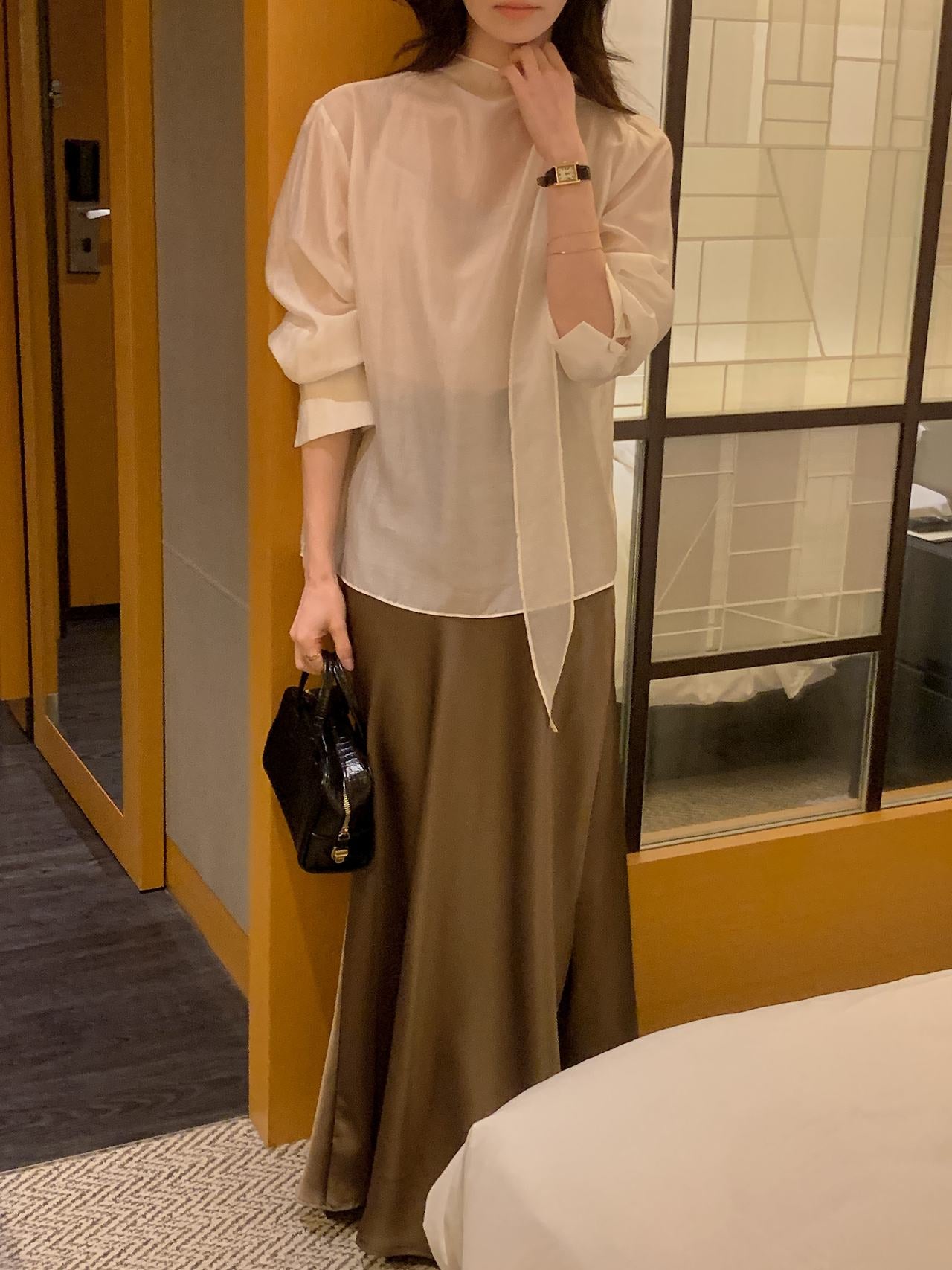 Poise Tie Mock Neck Blouse