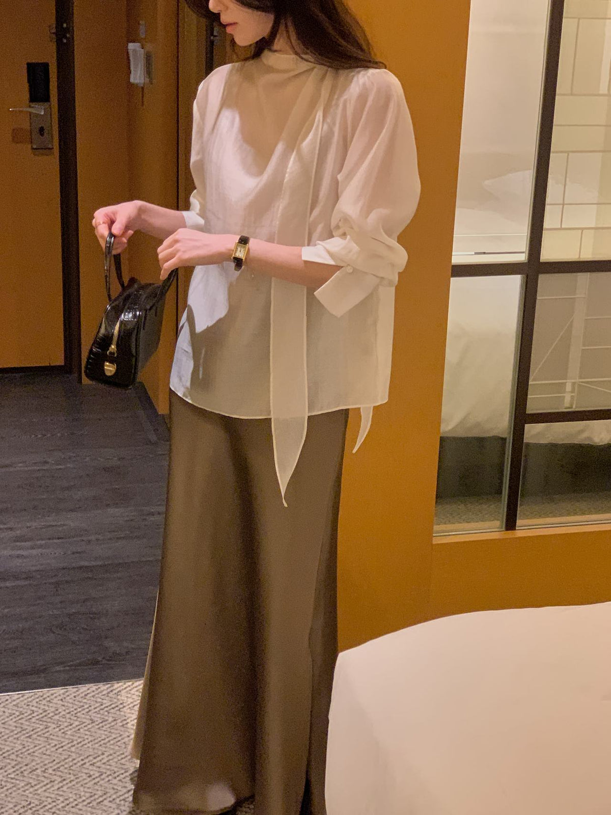 Poise Tie Mock Neck Blouse