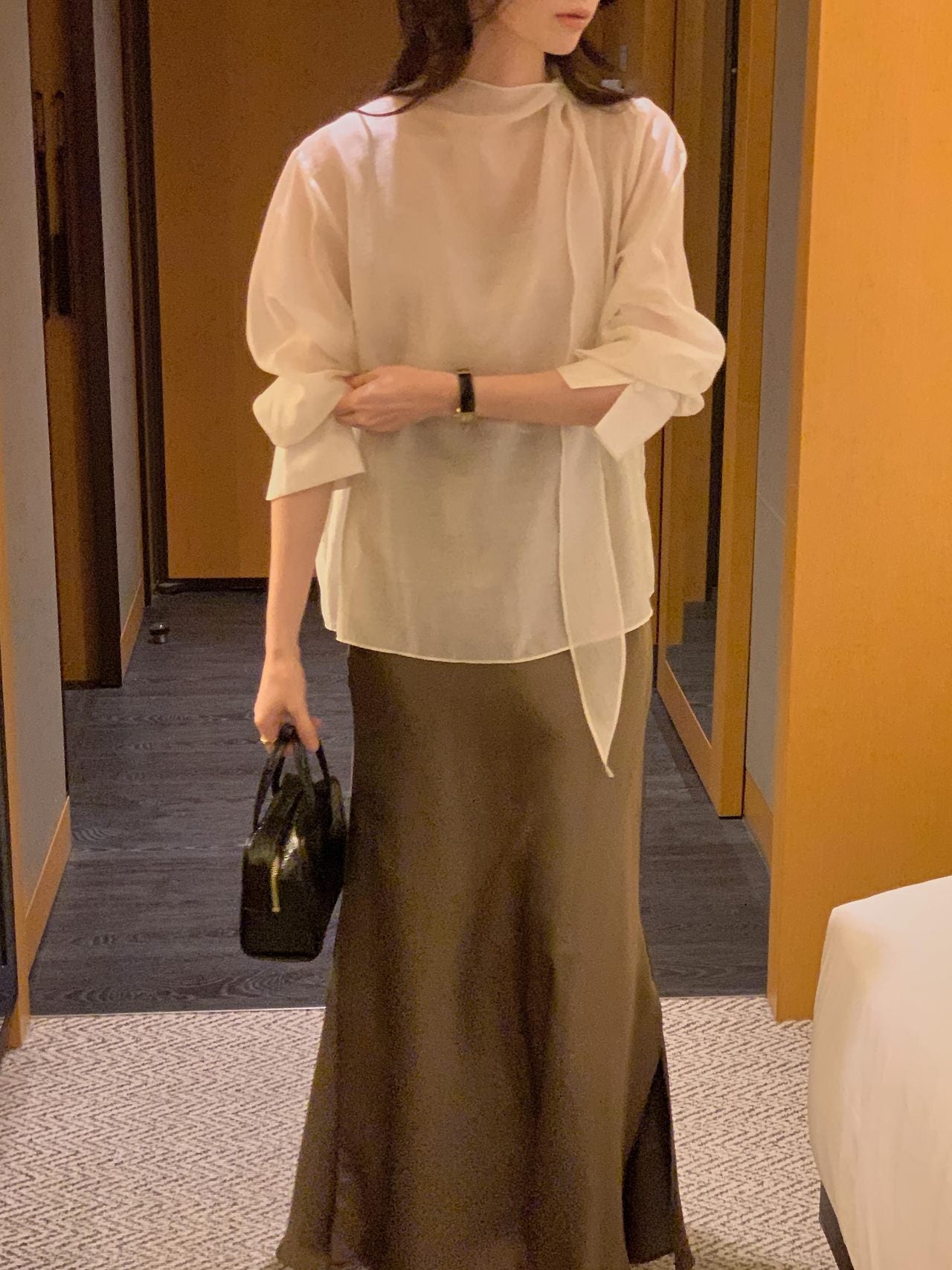 Poise Tie Mock Neck Blouse
