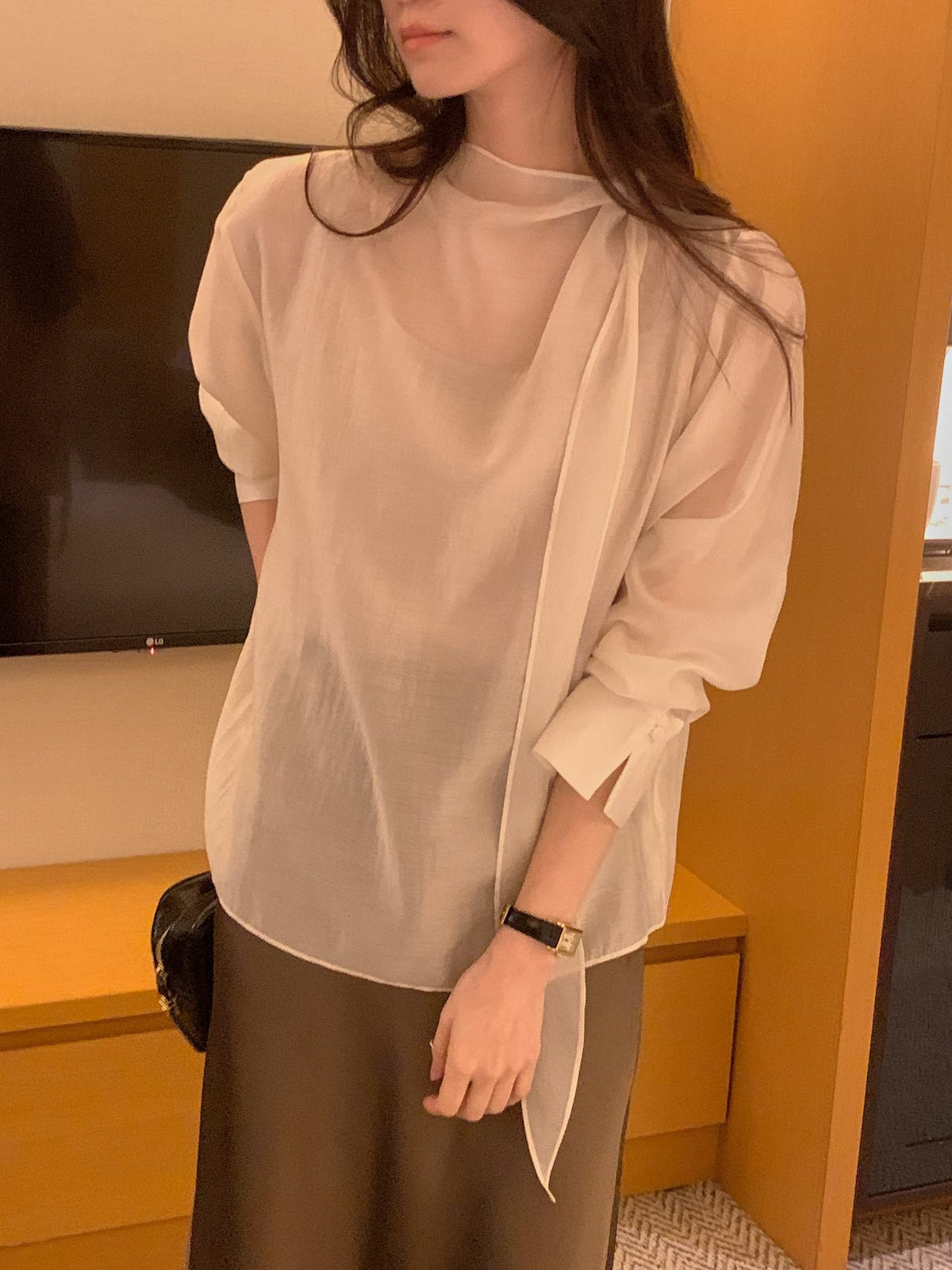 Poise Tie Mock Neck Blouse