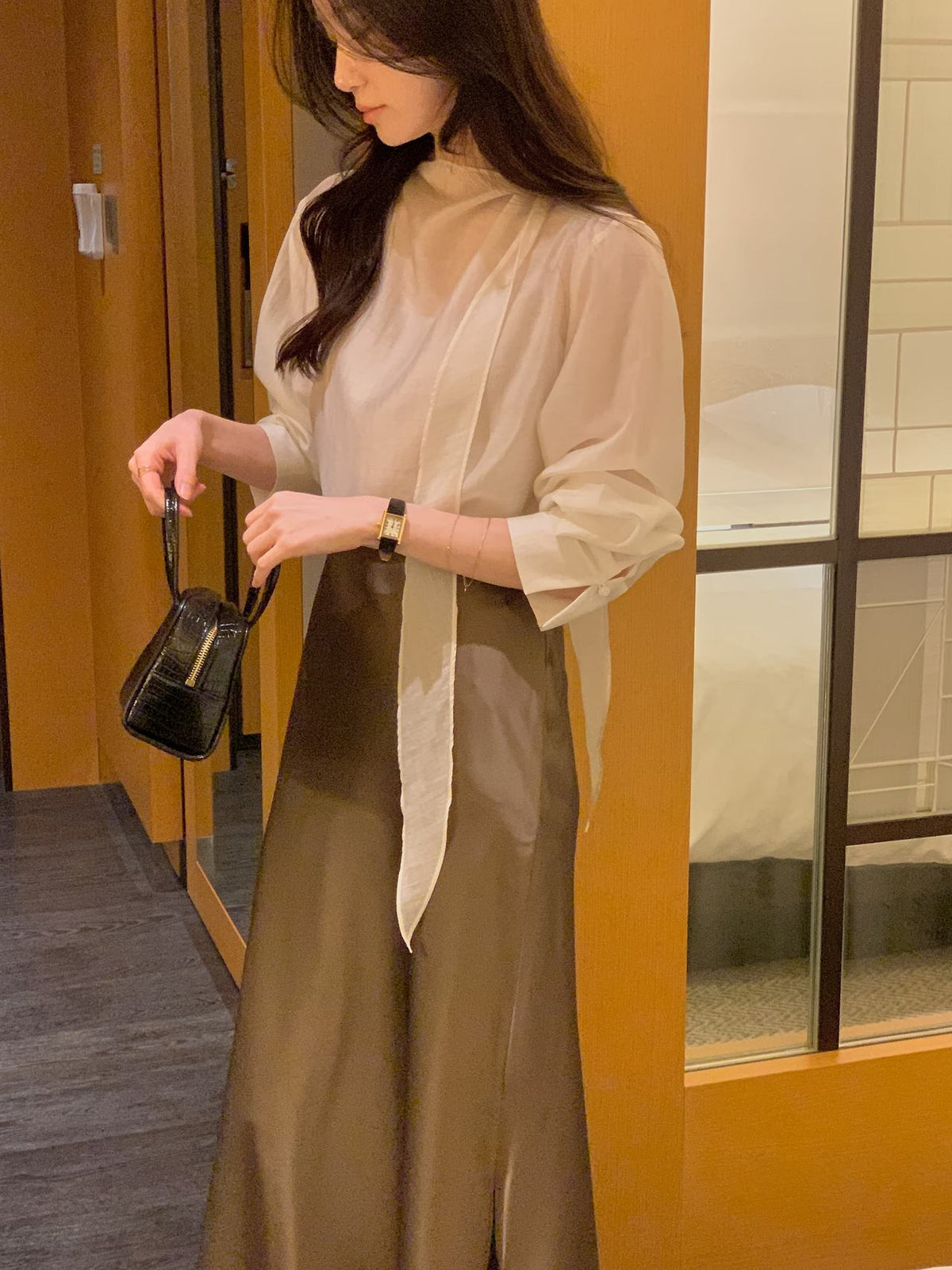 Poise Tie Mock Neck Blouse