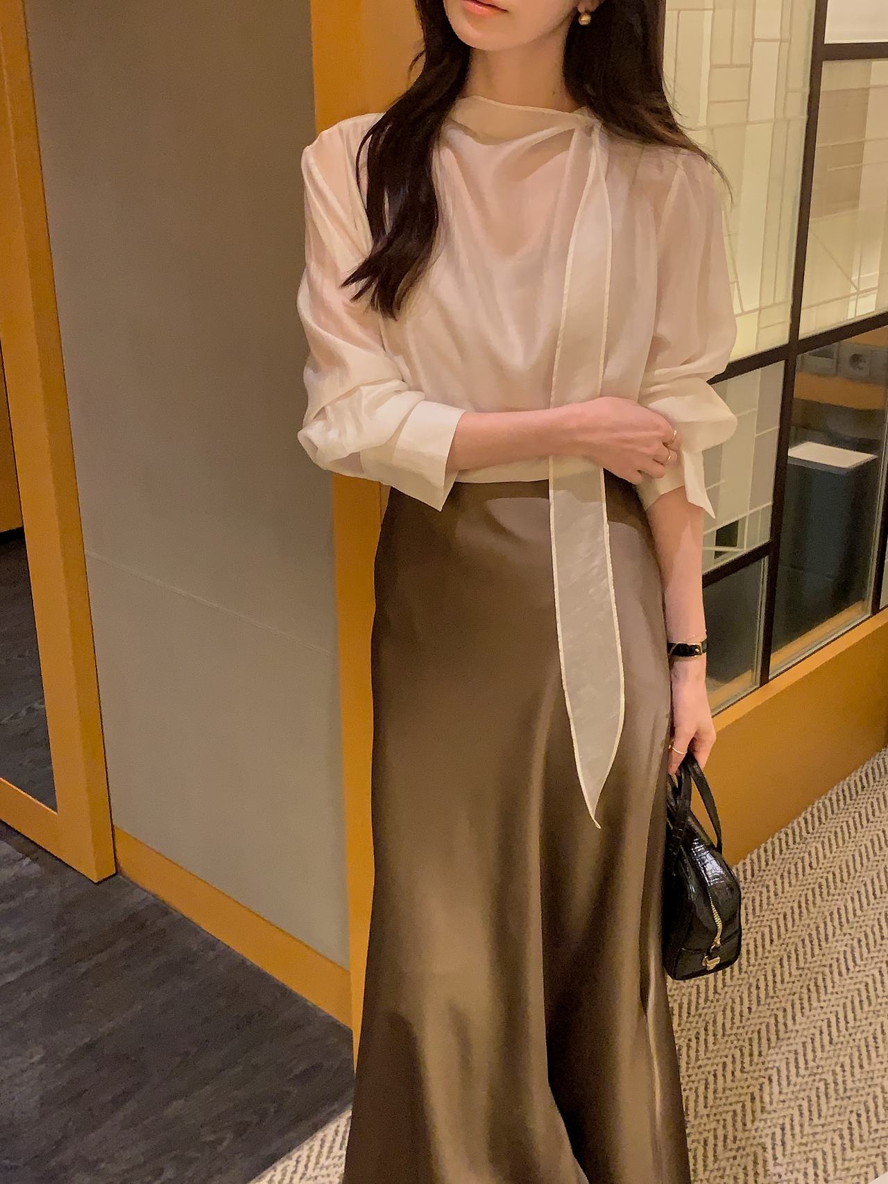 Poise Tie Mock Neck Blouse