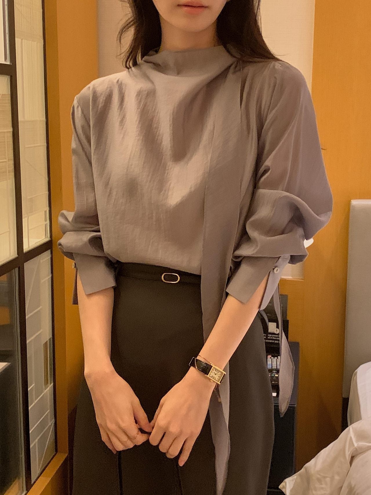 Poise Tie Mock Neck Blouse
