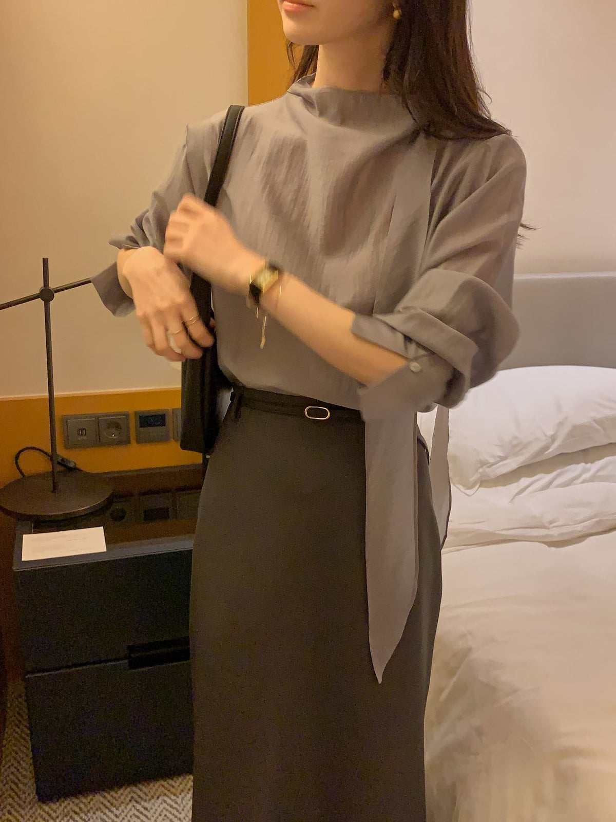 Poise Tie Mock Neck Blouse