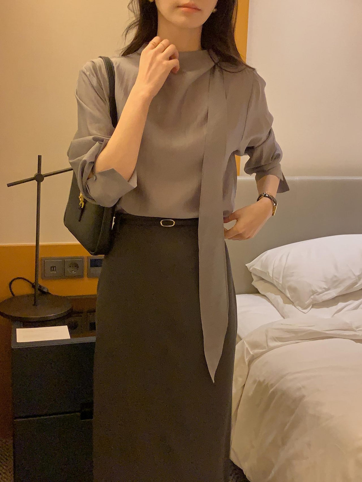 Poise Tie Mock Neck Blouse