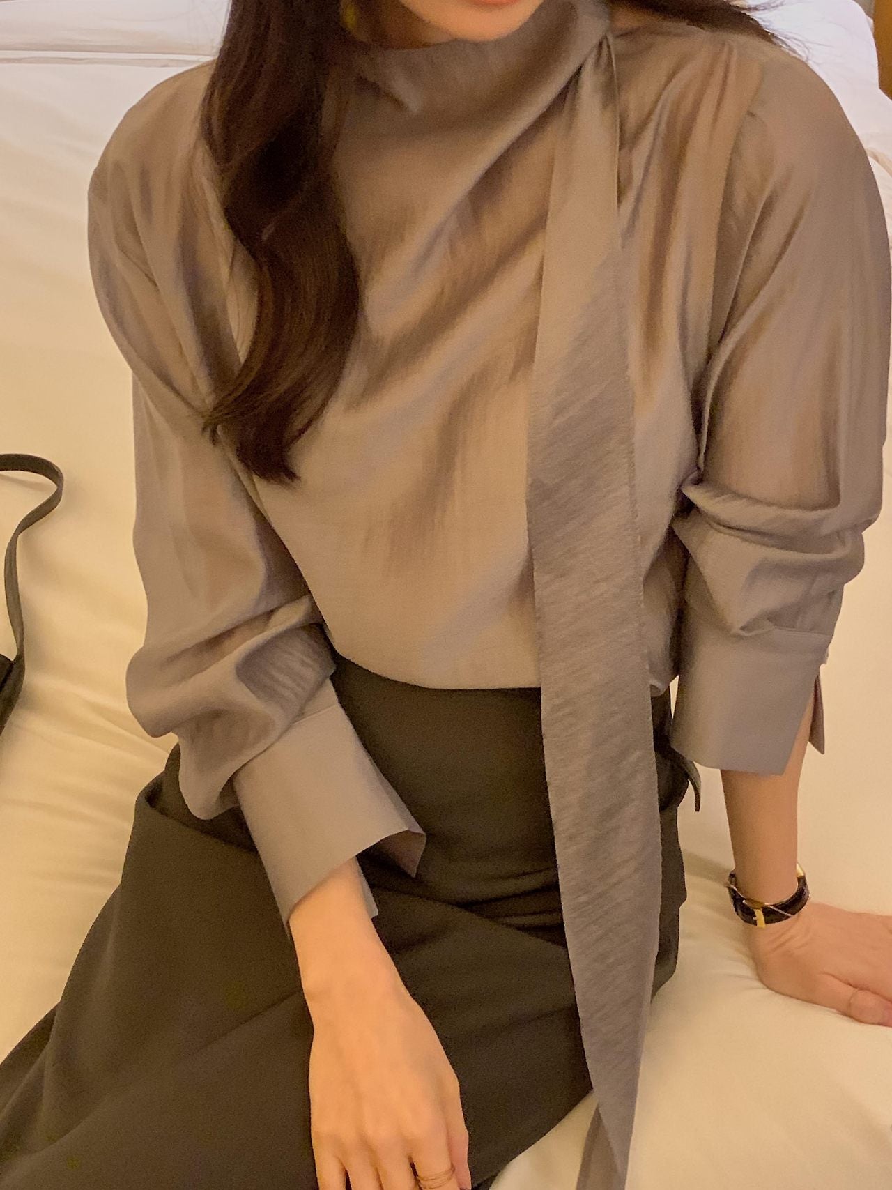 Poise Tie Mock Neck Blouse