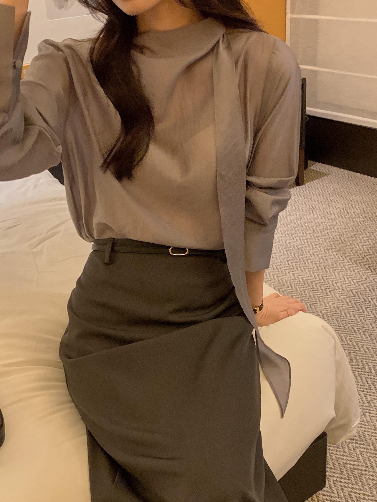 Poise Tie Mock Neck Blouse