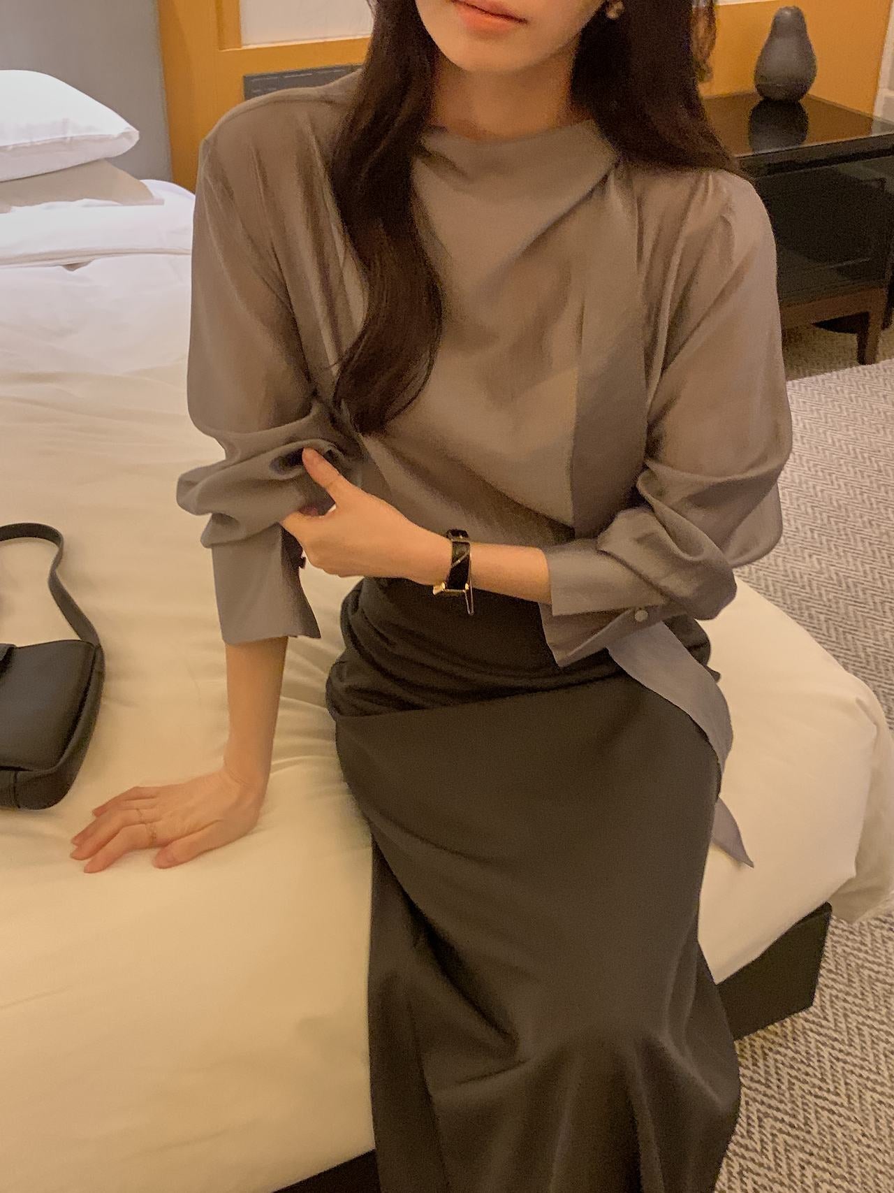 Poise Tie Mock Neck Blouse
